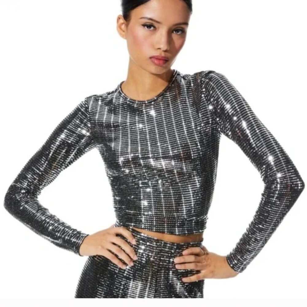 Alice + Olivia Delaina Sequined Long-Sleeve Top